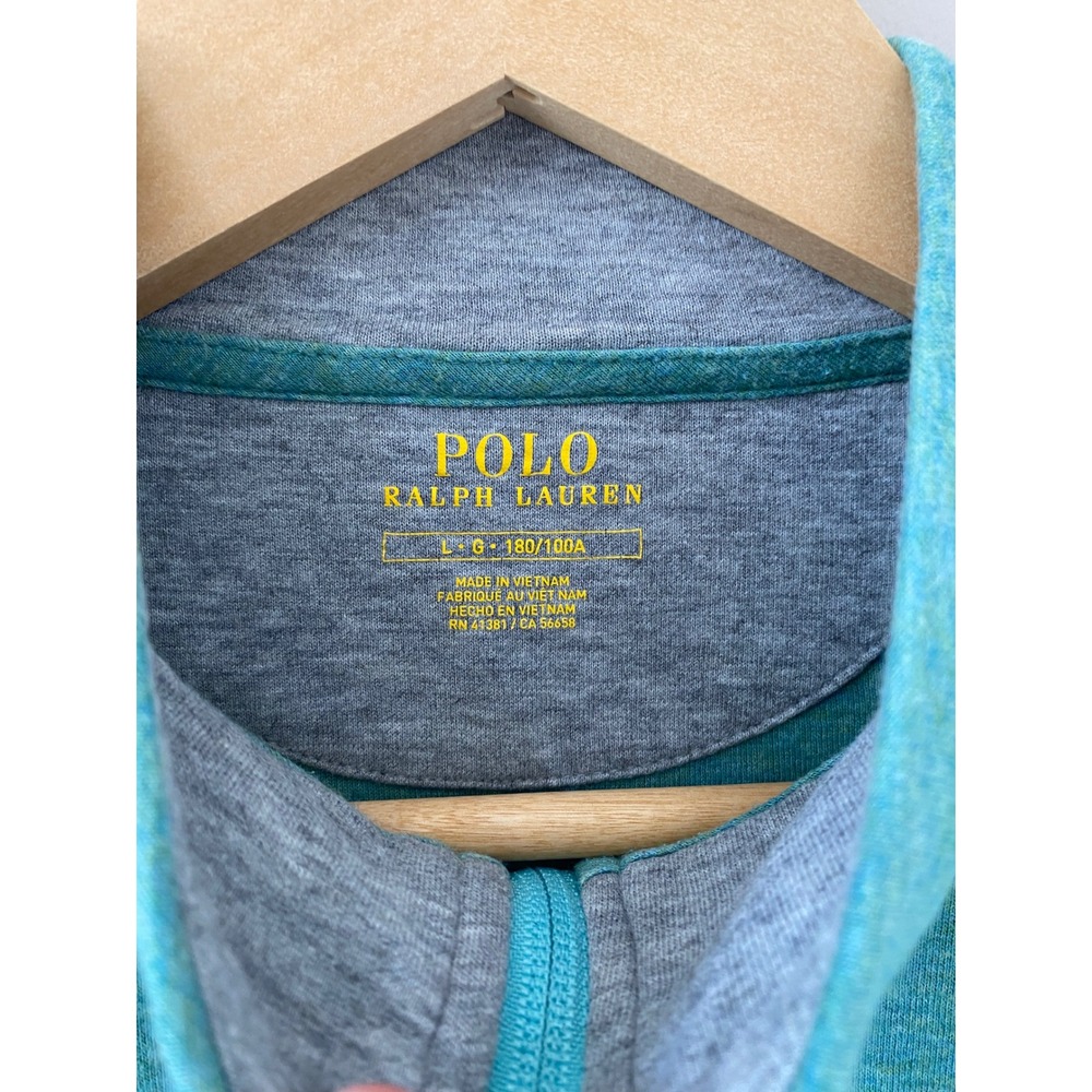 Polo Ralph Lauren Mens Large Green Heather Quarter Zip Pullover Cotton Blend L - Picture 4 of 5
